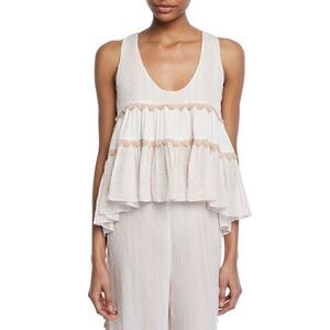 JONATHAN SIMKHAI Embroidered Voile Lightweight Tiered Tank